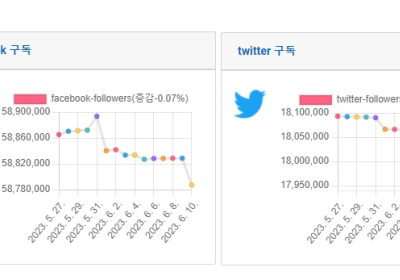 소셜미디어 구독자 6월 둘째주 리포트 - 2023년 23주간